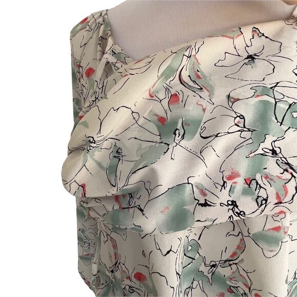 Sanctuary Lightweight Boho Watercolor Floral Peasant Style Blouse with Tassel S - Picture 4 of 7